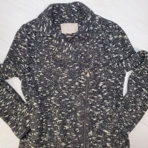Banana Republic Womens Black White Knit Zippy Moto Jacket Asymmetric Zip Size 0